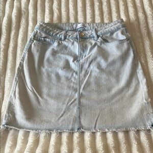 LOFT Light Blue Frayed Hem Mini Skirt